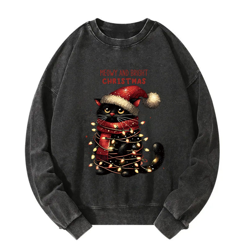 Meowy and Bright Christmas Washed Sweatshirt