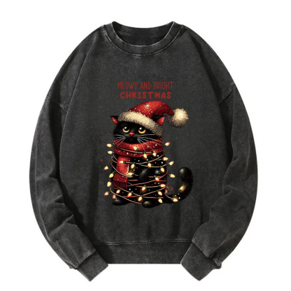 Meowy and Bright Christmas Washed Sweatshirt