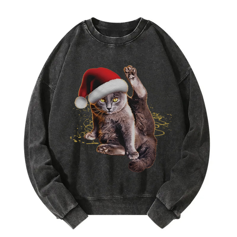 Funny Christmas Lazy Cat  Washed Sweatshirt