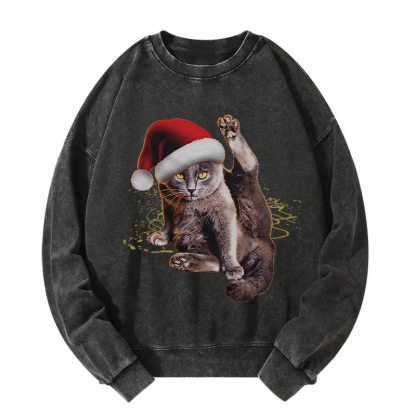 Funny Christmas Lazy Cat  Washed Sweatshirt