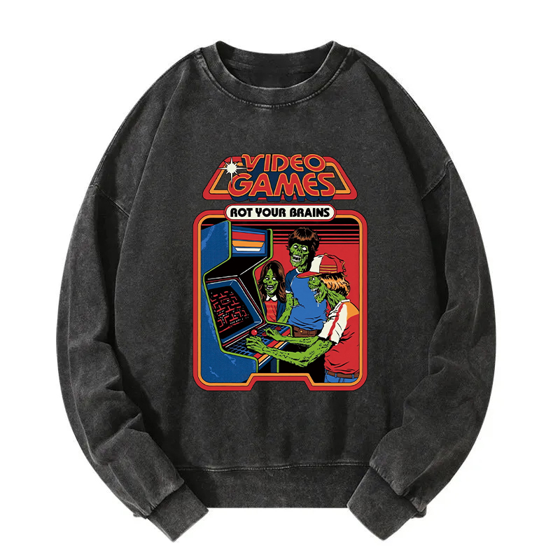 Video Games Rot Your Brains Washed Sweatshirt