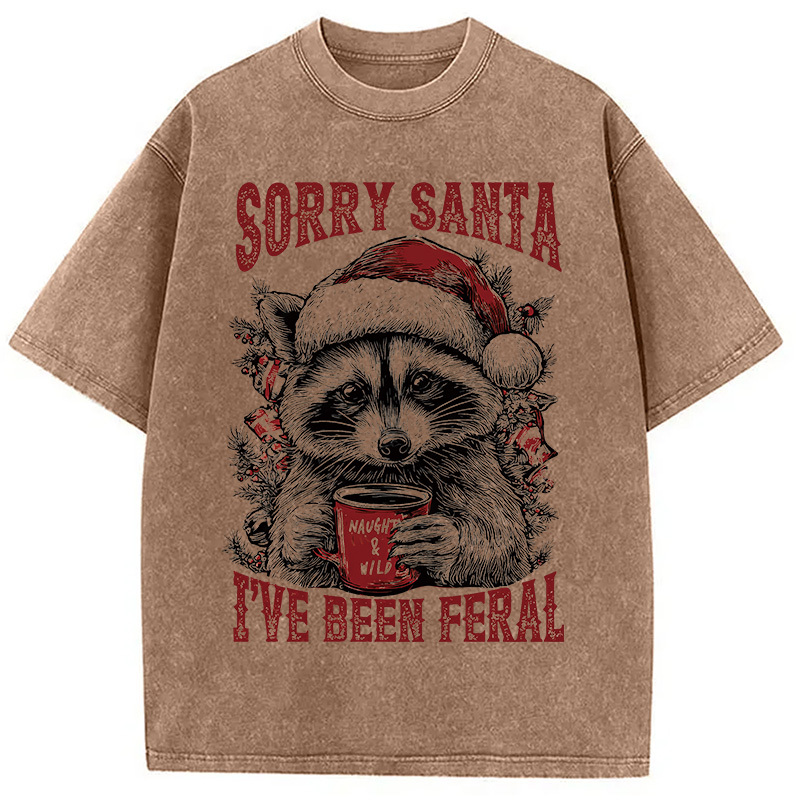 Sorry Santa I've Been Feral Washed T-Shirt