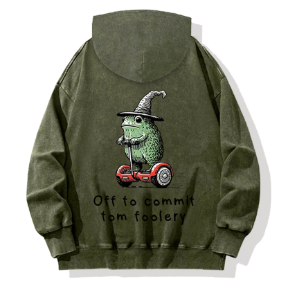 Frog Riding A Balance Scooter Back Washed Hoodie