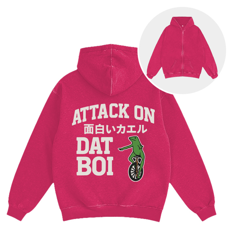 Attack on Funny Frog Washed Zip Hoodie