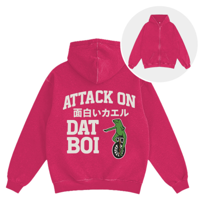 Attack on Funny Frog Washed Zip Hoodie