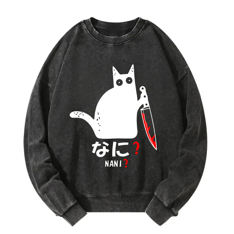A Puzzled Cat Holding A Knife Washed Sweatshirt