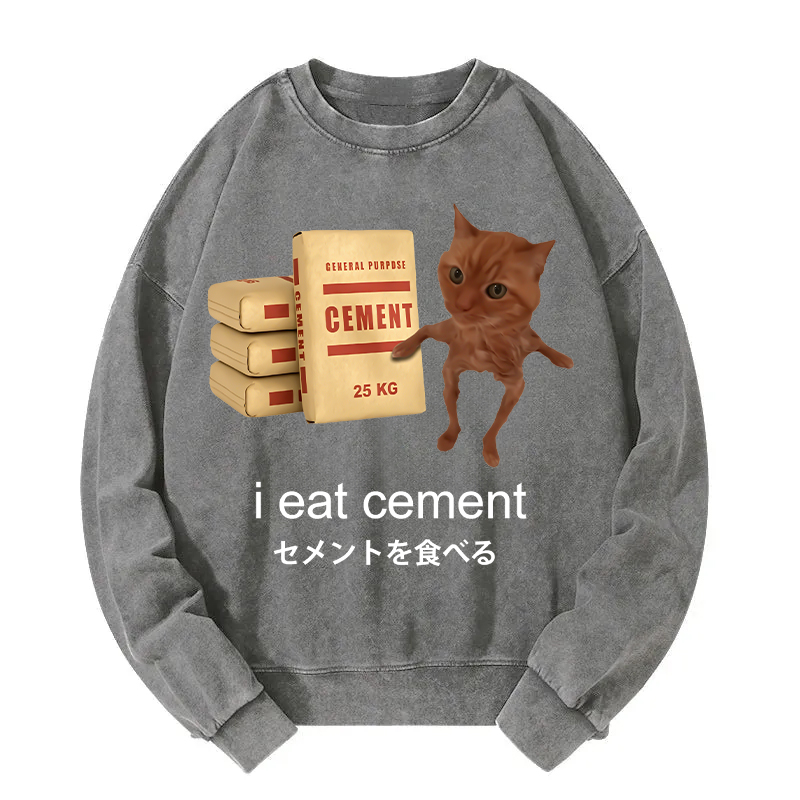I Eat Cement Meme Washed Sweatshirt