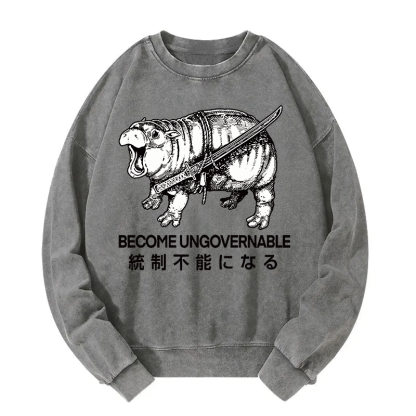 Moo Deng Carrying A Samurai Sword Washed Sweatshirt