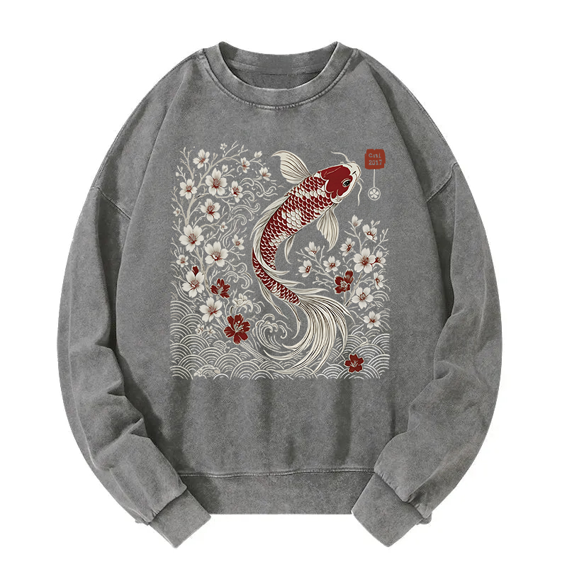 Vintage Sakura And Koi Washed Sweatshirt