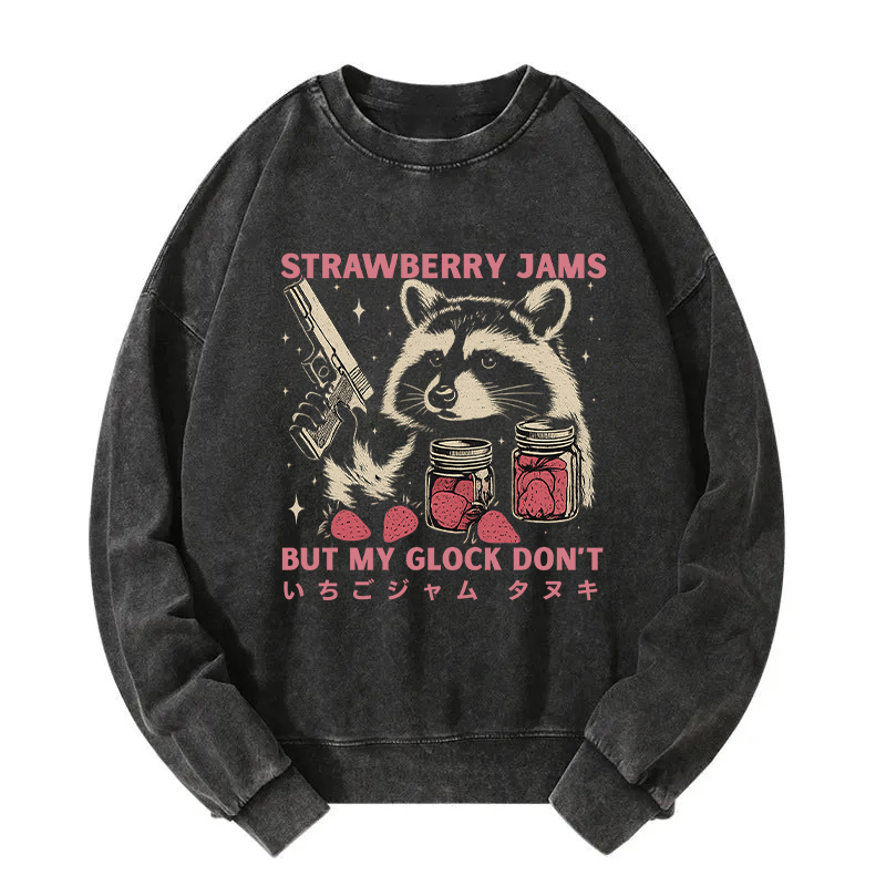 Strawberry Jams Glock Funny Raccoon Washed Sweatshirt