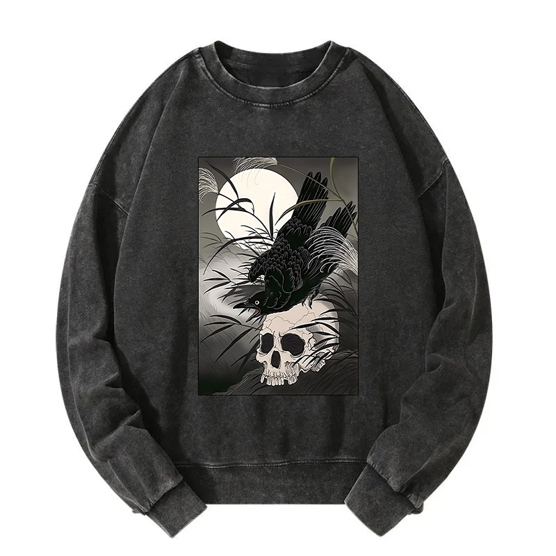 Crows In The Dark Night Ukiyo-e Washed Sweatshirt