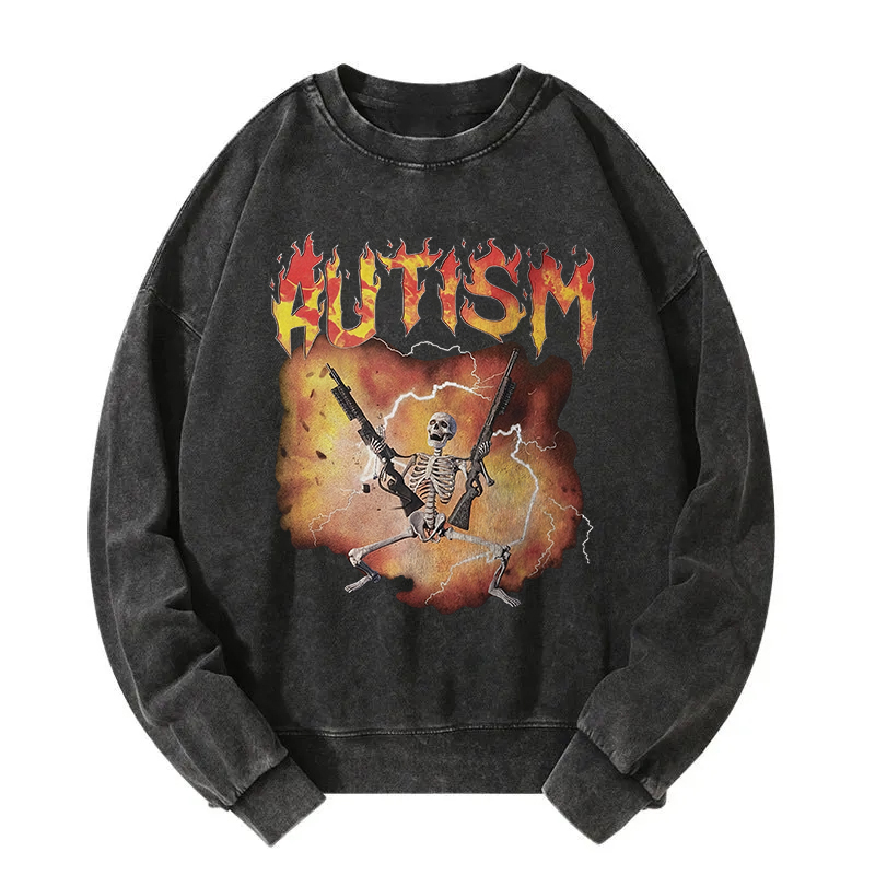 Autistic Funny Skeleton Washed Sweatshirt