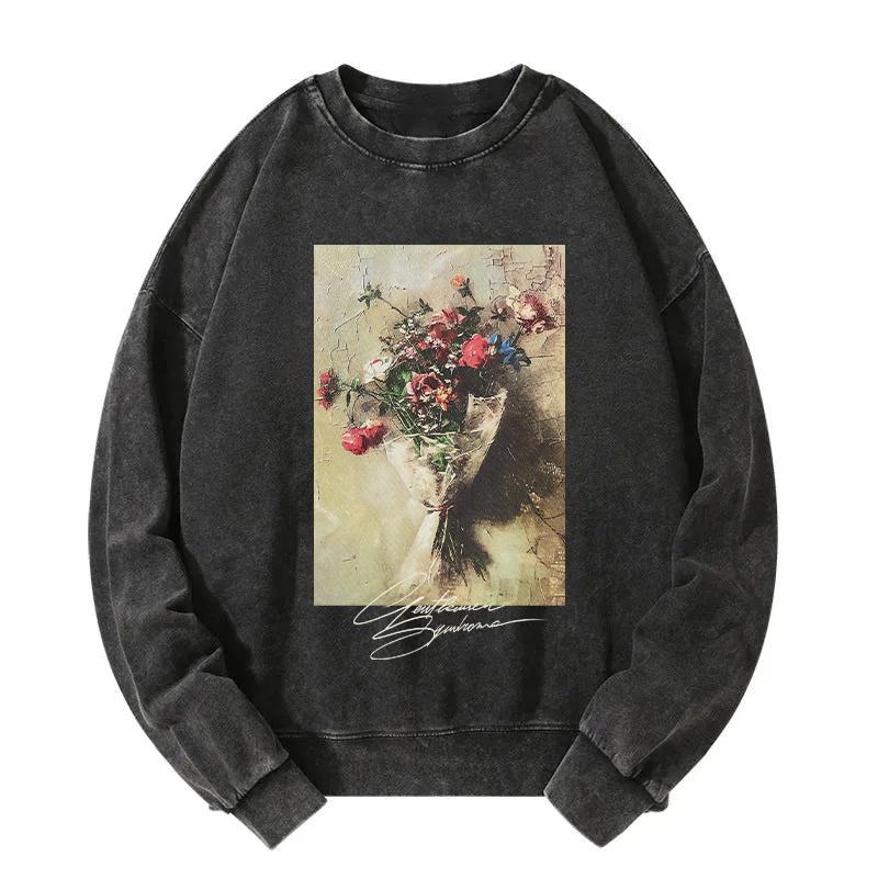 Bouquet Oil Painting Washed Sweatshirt