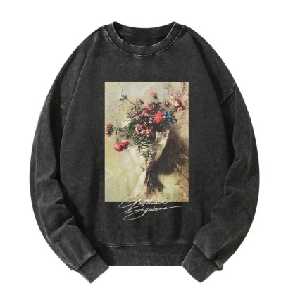 Bouquet Oil Painting Washed Sweatshirt