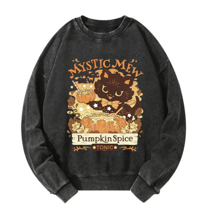 Mystic Mew Pumpkin Spice Black Cat Washed Sweatshirt