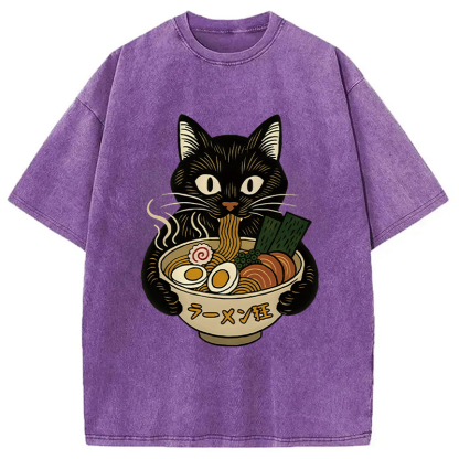 Cat Ramen Fanatic Washed T-Shirt