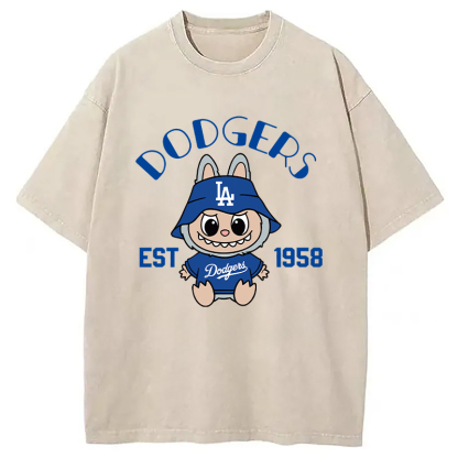 Labubu Dodgers Dream Baseball Vintage Japanese Washed T-Shirt