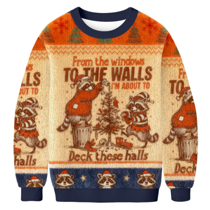 Baddiecat Funny Christmas Raccoon Digital Design Christmas Ugly Sweatshirt