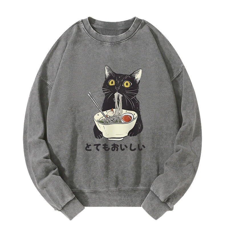 Cats Eat Ramen Noodles Washed Sweatshirt