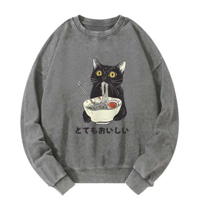 Cats Eat Ramen Noodles Washed Sweatshirt