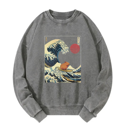Capybara Surfing Washed Sweatshirt