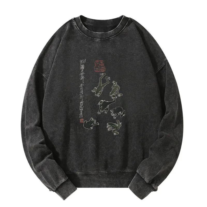 Retro Japan Frog Washed Sweatshirt