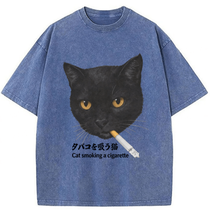 Tokyoviva Smoking Cat Y2K Washed T-shirt