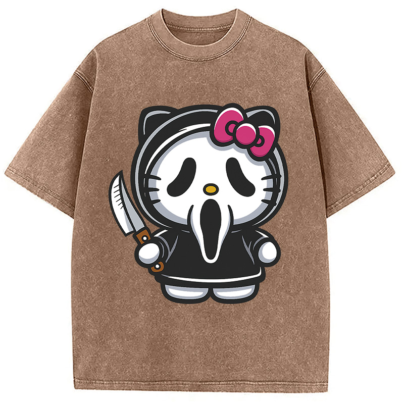 Scream Kitty Halloween Washed T-Shirt