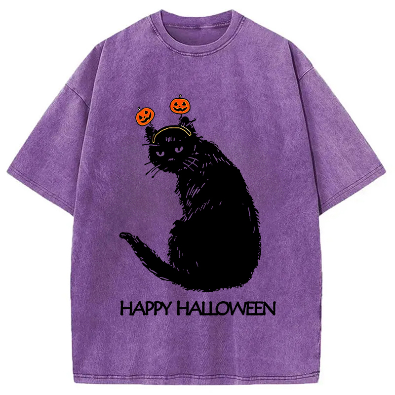 Halloween Cat Japanese Washed T-Shirt