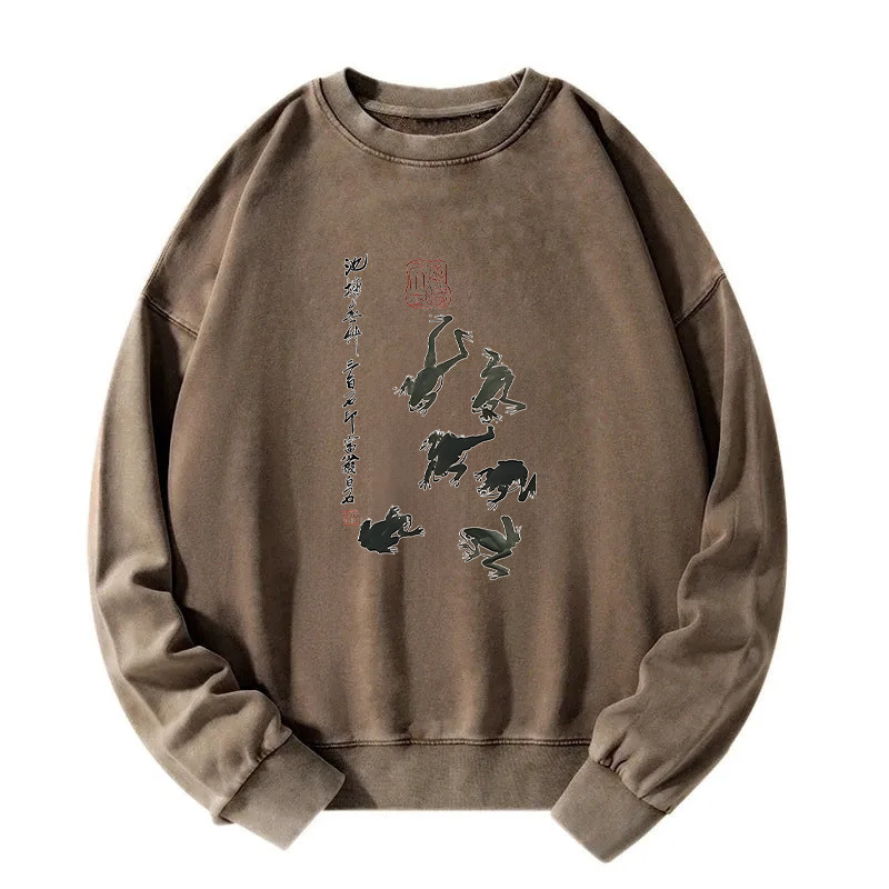 Retro Japan Frog Washed Sweatshirt