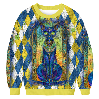 Stained Glass Cat Fun Christmas Ugly Sweatshirt