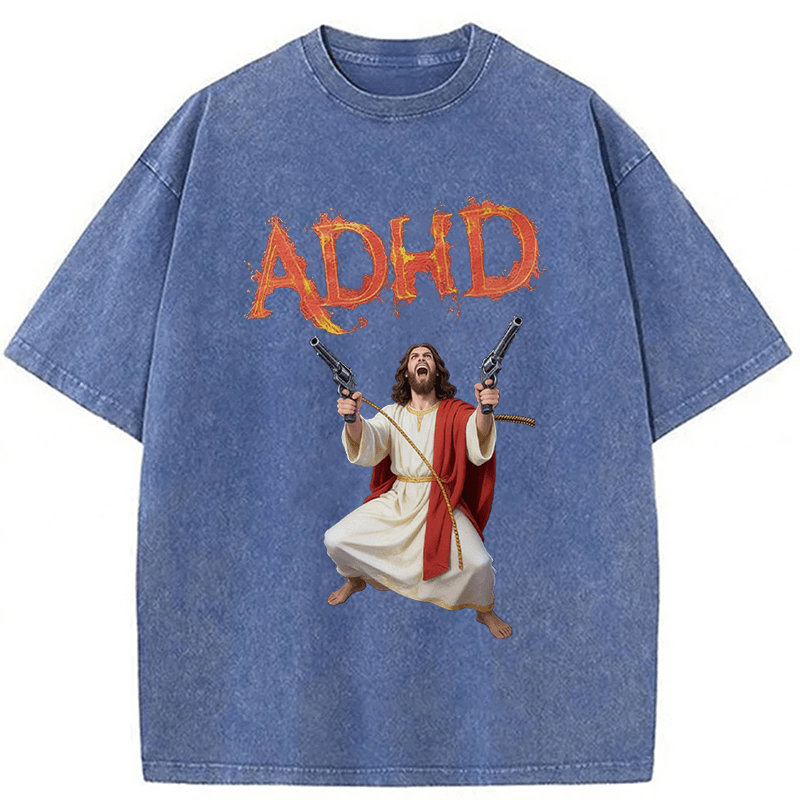 Tokyoviva Jesus Adhd Funny Washed T-Shirt