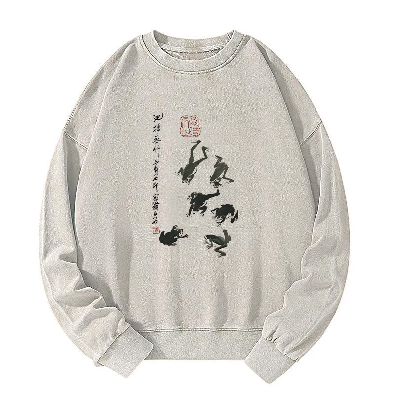 Retro Japan Frog Washed Sweatshirt