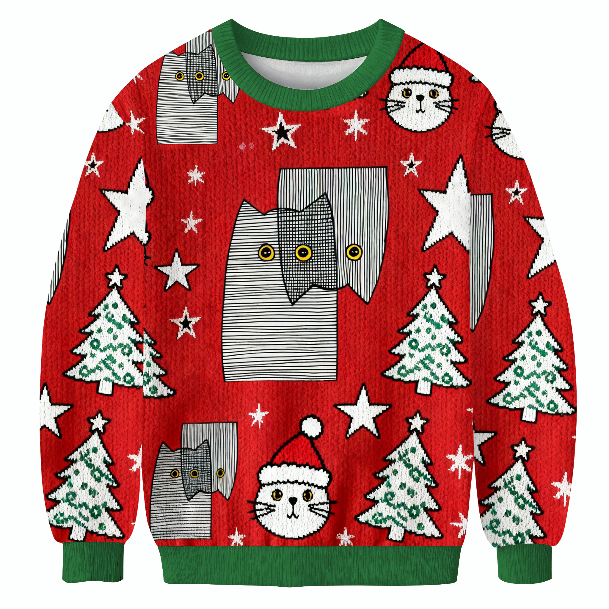 Funny Line Cat Christmas Ugly Sweatshirt