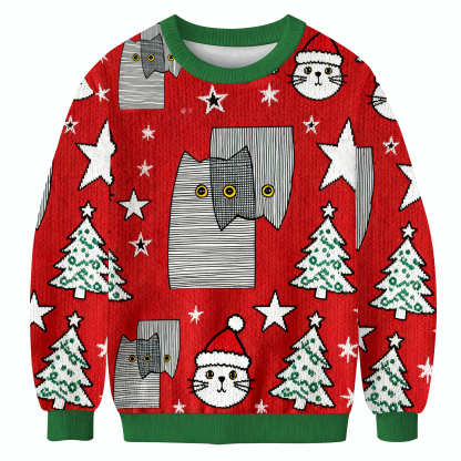 Funny Line Cat Christmas Ugly Sweatshirt