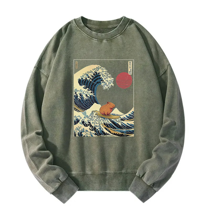 Capybara Surfing Washed Sweatshirt