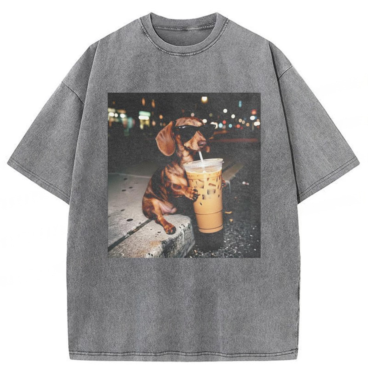 Tokyoviva Dachshund Coffee Graphic Washed T-shirt