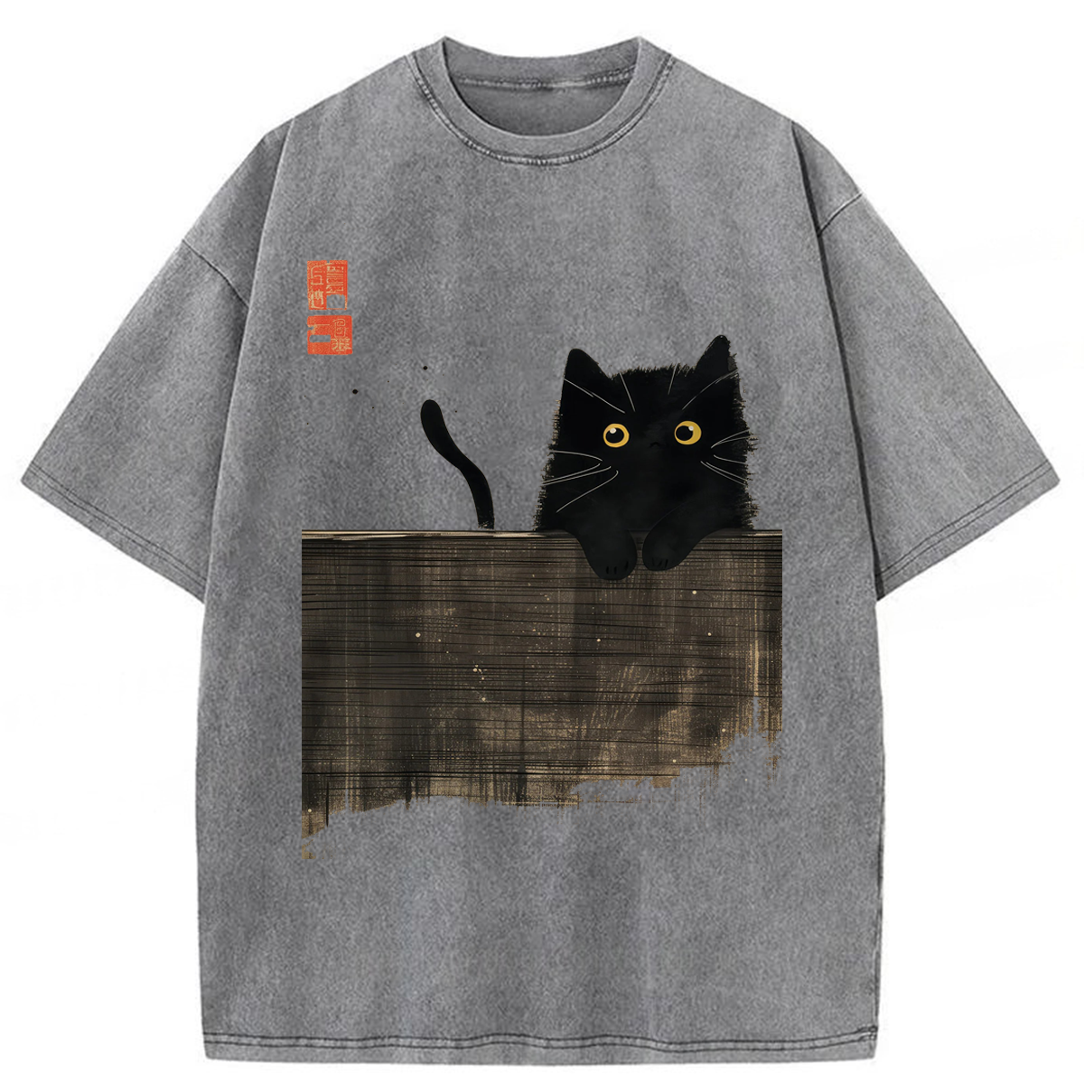 Tokyoviva Japanese Black Cat Washed T-shirt