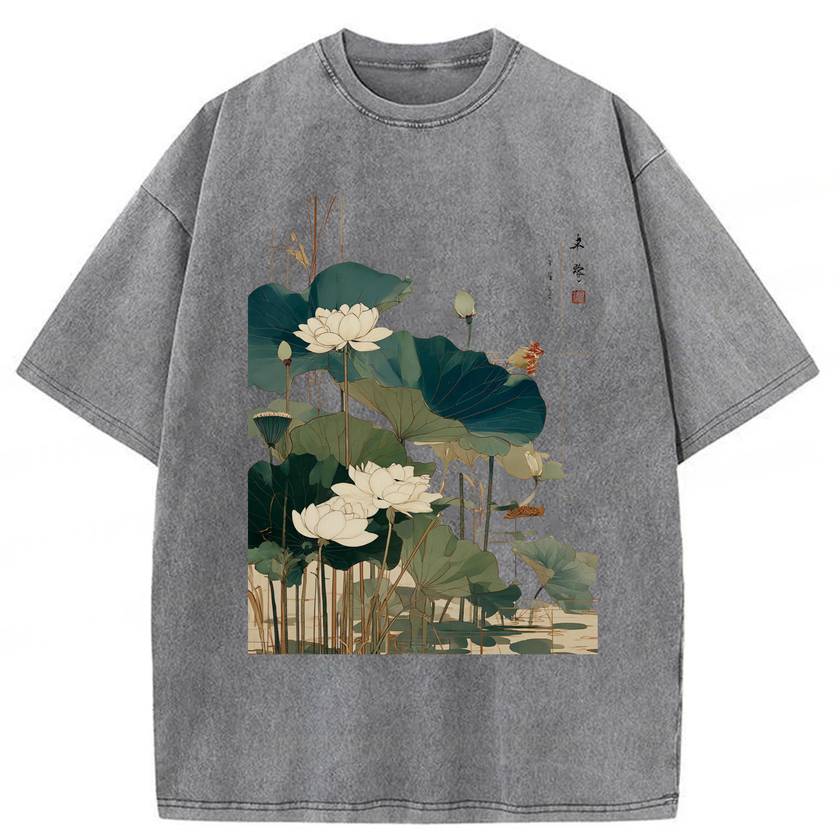 Tokyoviva Japanese Lotus Flower Washed T-shirt