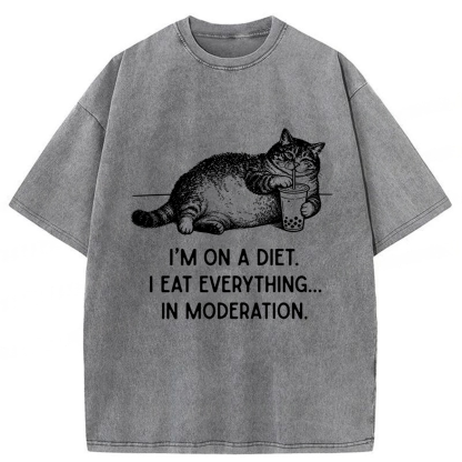 Tokyoviva Cat Weight Loss Funny Washed T-shirt