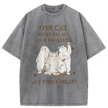 Tokyoviva Three Cats Might Fix Problems Washed T-shirt