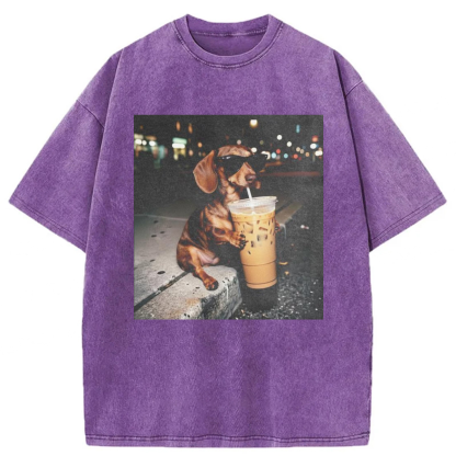 Tokyoviva Dachshund Coffee Graphic Washed T-shirt