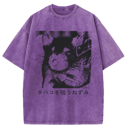 Tokyoviva Rat Smoking Cigarette Washed T-shirt