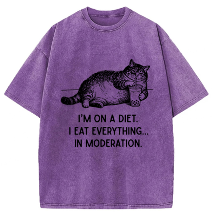 Tokyoviva Cat Weight Loss Funny Washed T-shirt
