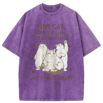 Tokyoviva Three Cats Might Fix Problems Washed T-shirt