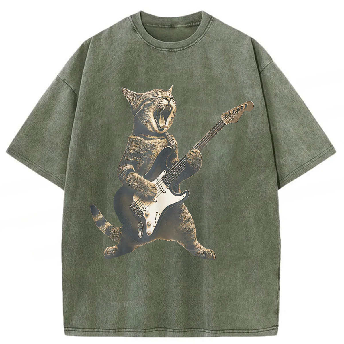 Tokyoviva Rock Cat Playing Guitar Washed T-shirt