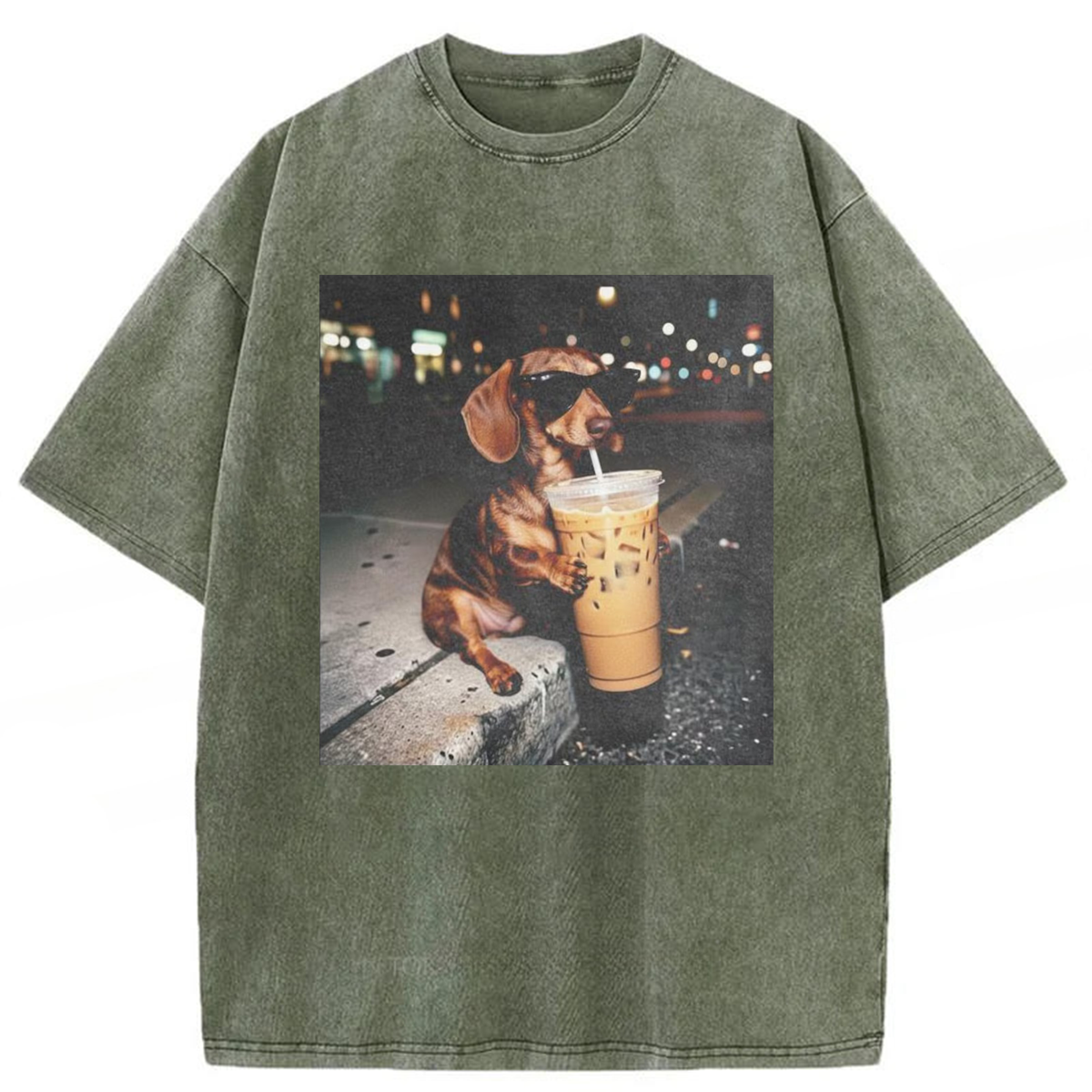 Tokyoviva Dachshund Coffee Graphic Washed T-shirt
