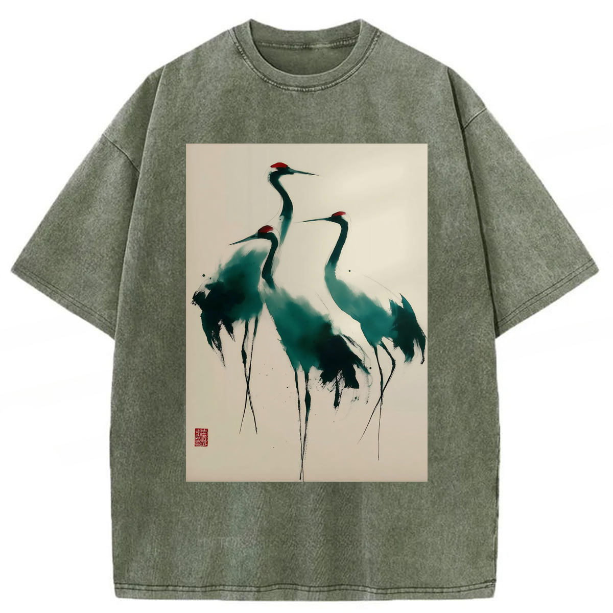 Tokyoviva Elegant Cranes Washed T-shirt