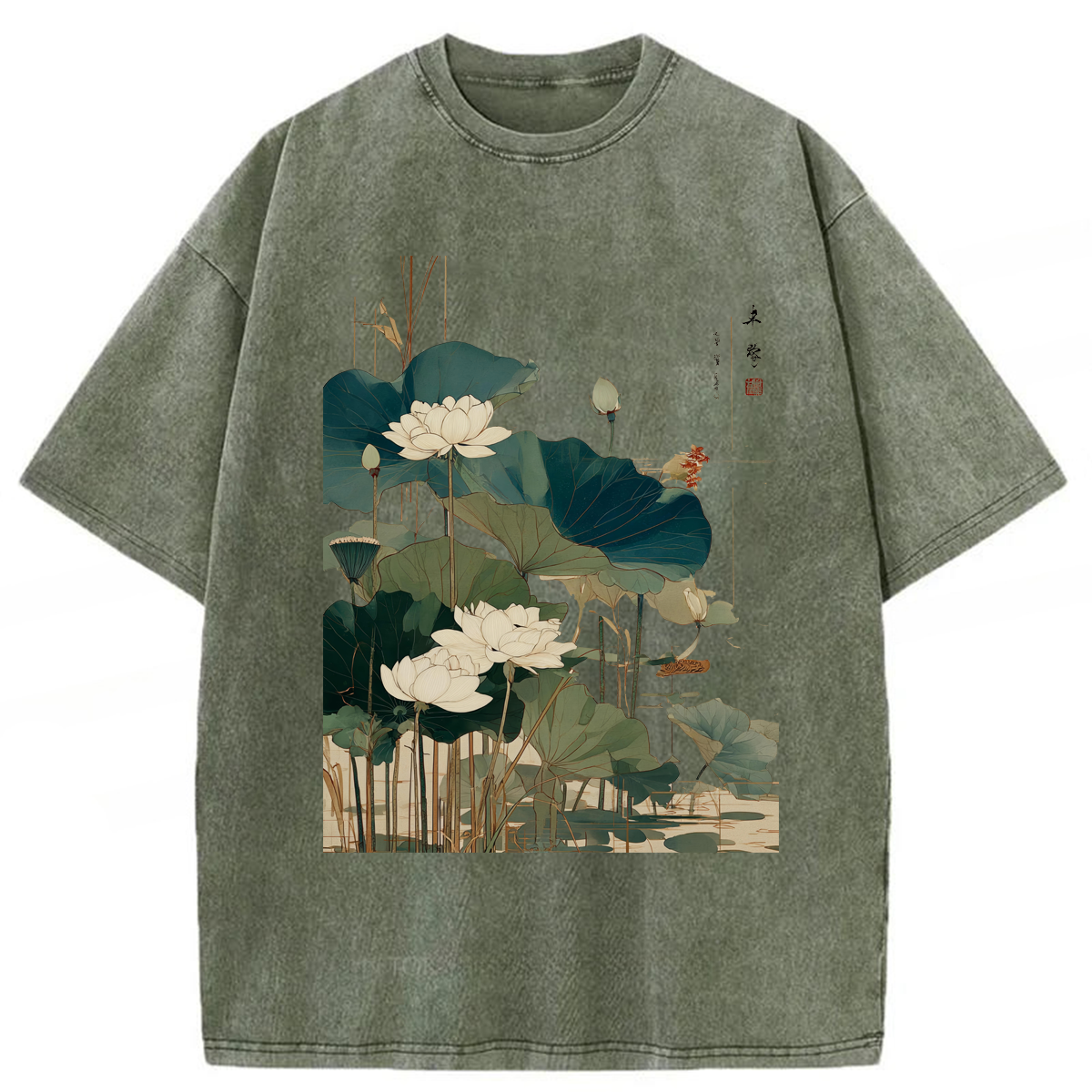 Tokyoviva Japanese Lotus Flower Washed T-shirt