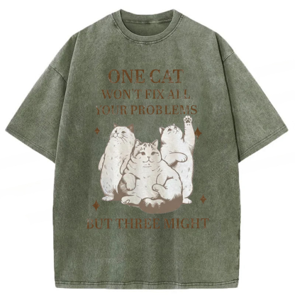 Tokyoviva Three Cats Might Fix Problems Washed T-shirt